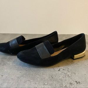 Aldo black suede with gold heel shoes